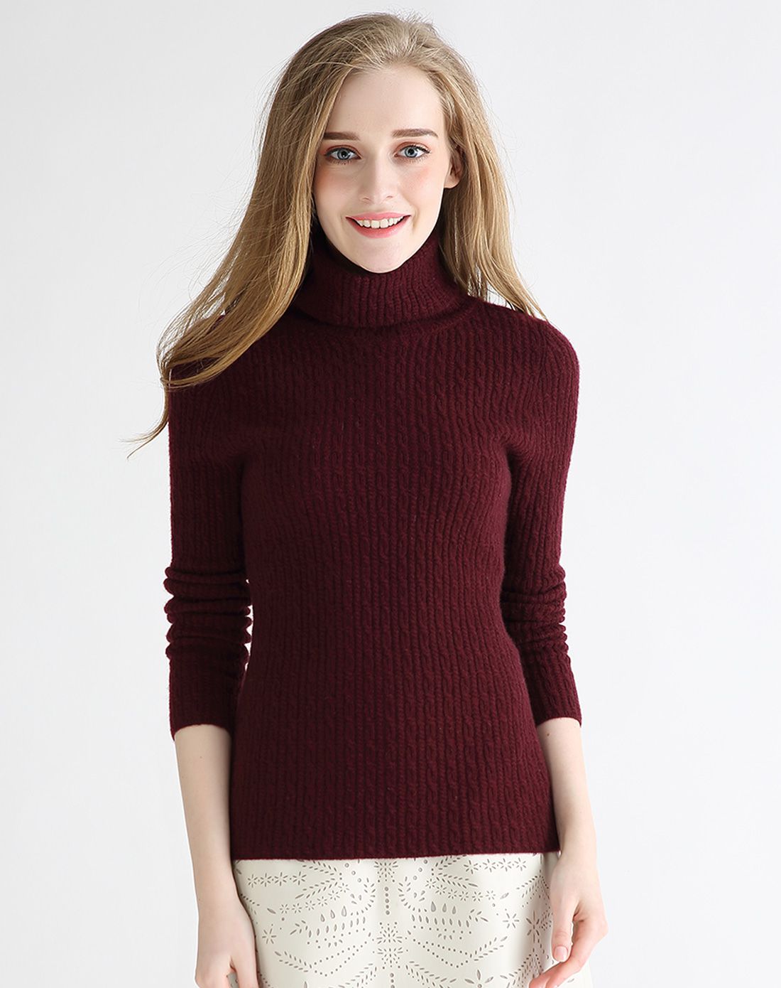 女款中灰高领经典百搭山羊绒衫