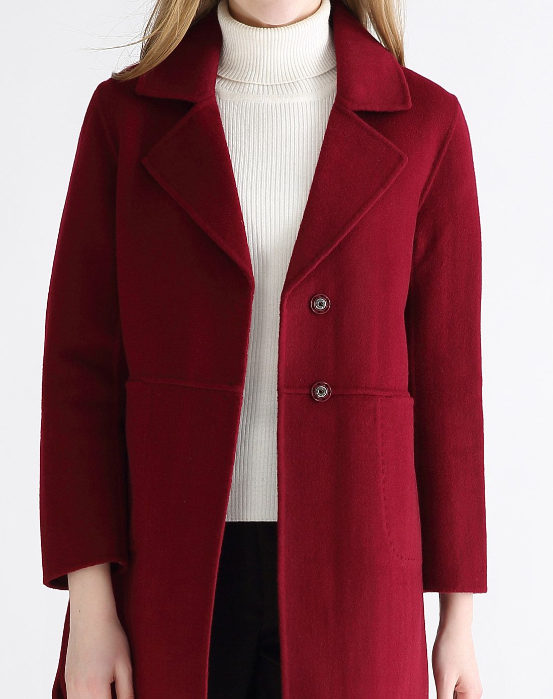 女款酒红格调纯羊毛大衣
