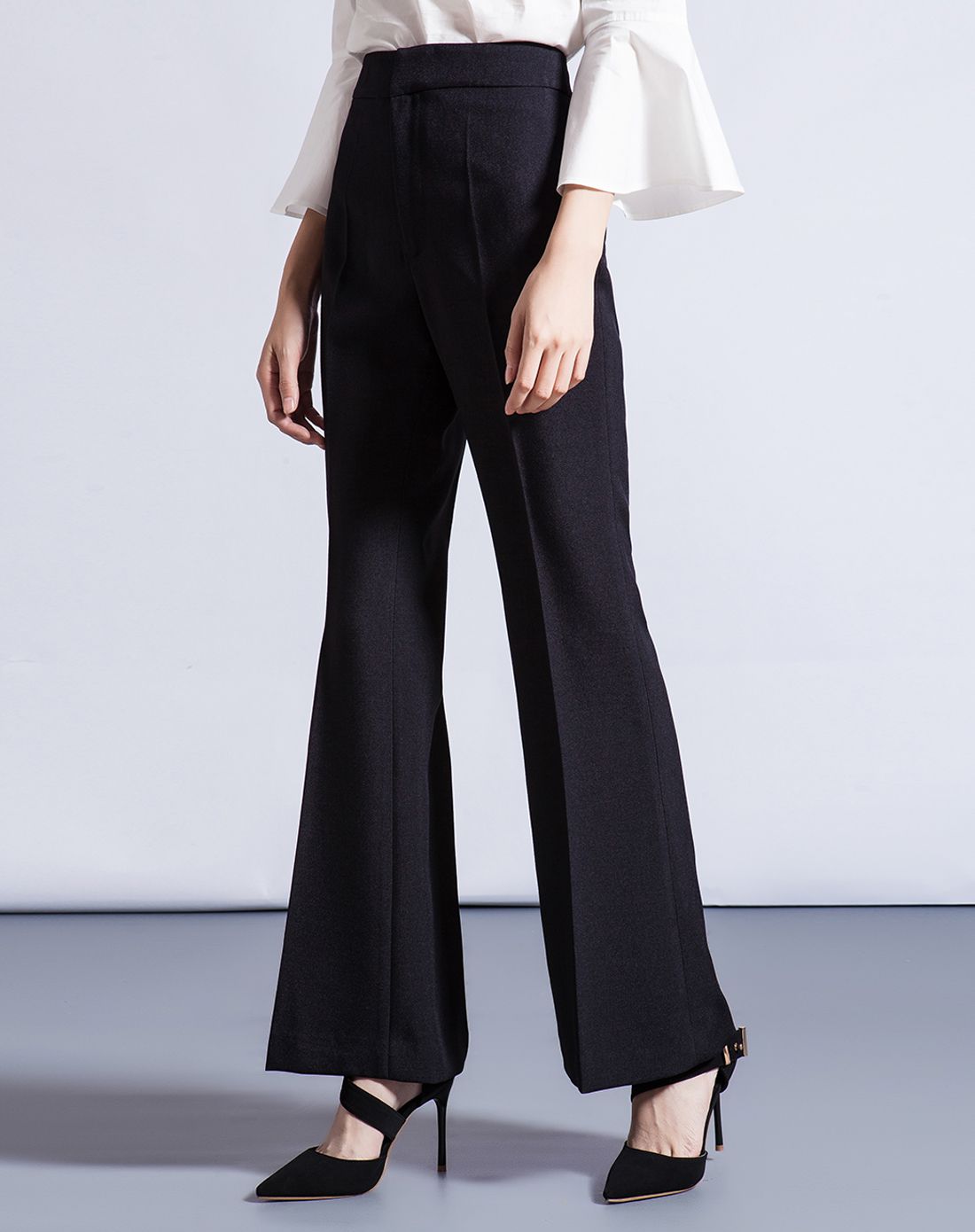 女士黑色气质纯色中线设计女式长裤