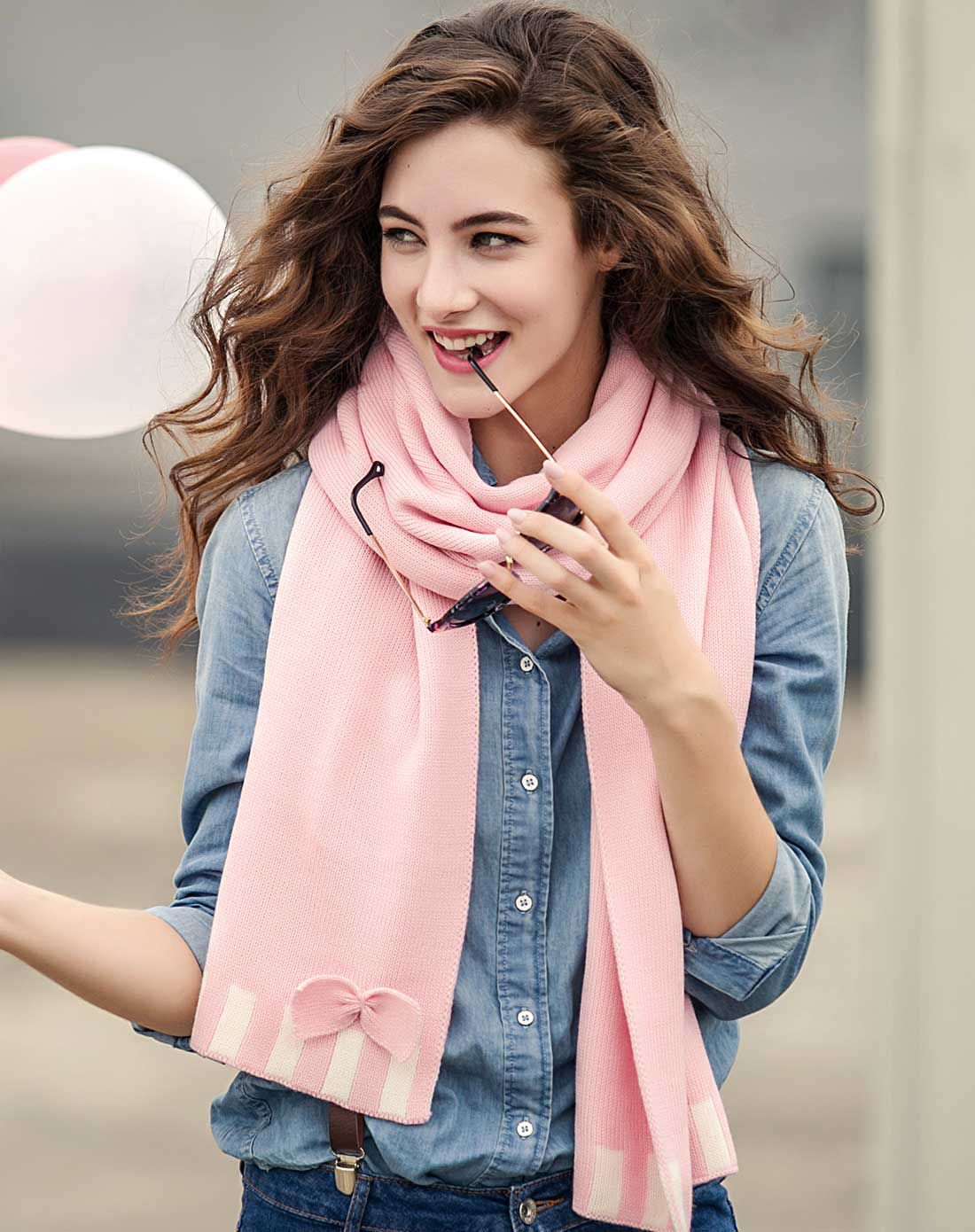 thantrue 甜美蝴蝶结羊毛针织围巾