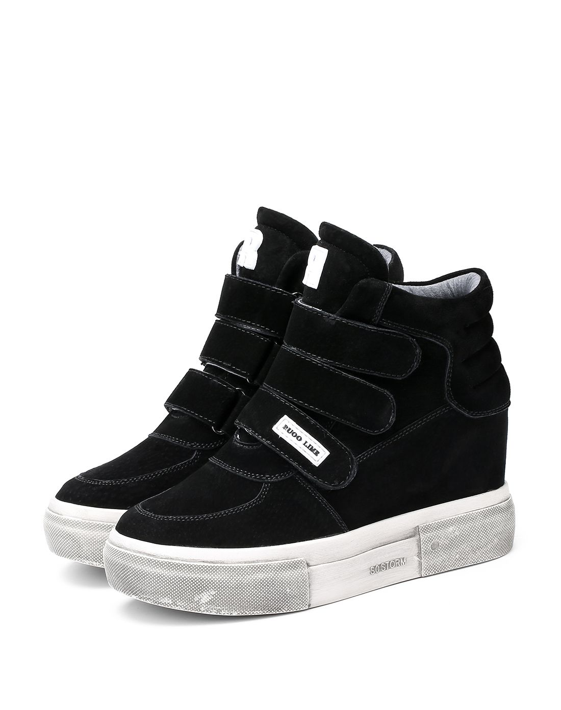 波尔谛奇boerdiqi女鞋专场 16年新款黑色猪巴皮魔术贴平跟短靴 商品