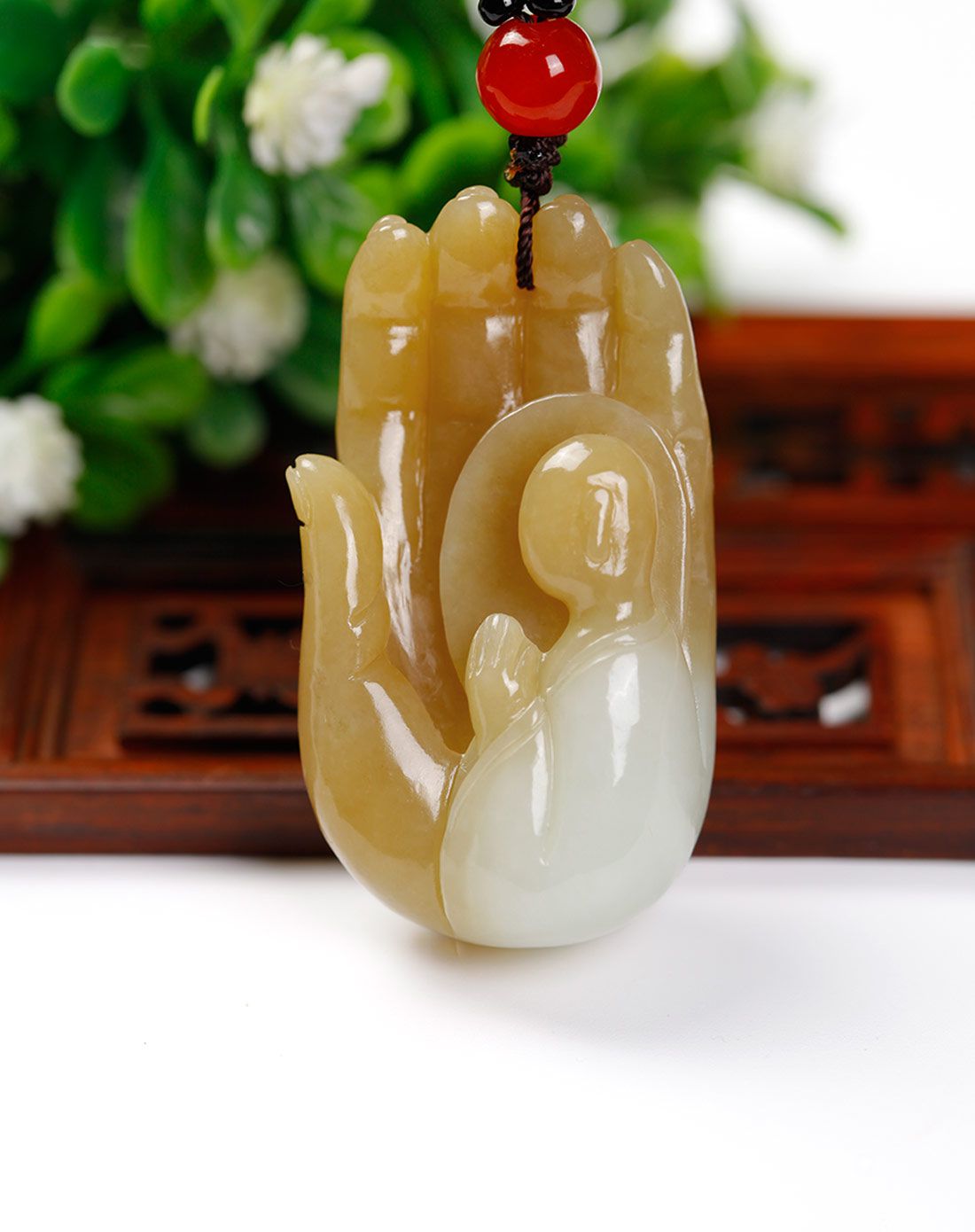 世玺仁合 天然俏色和田玉吉祥佛手吊坠
