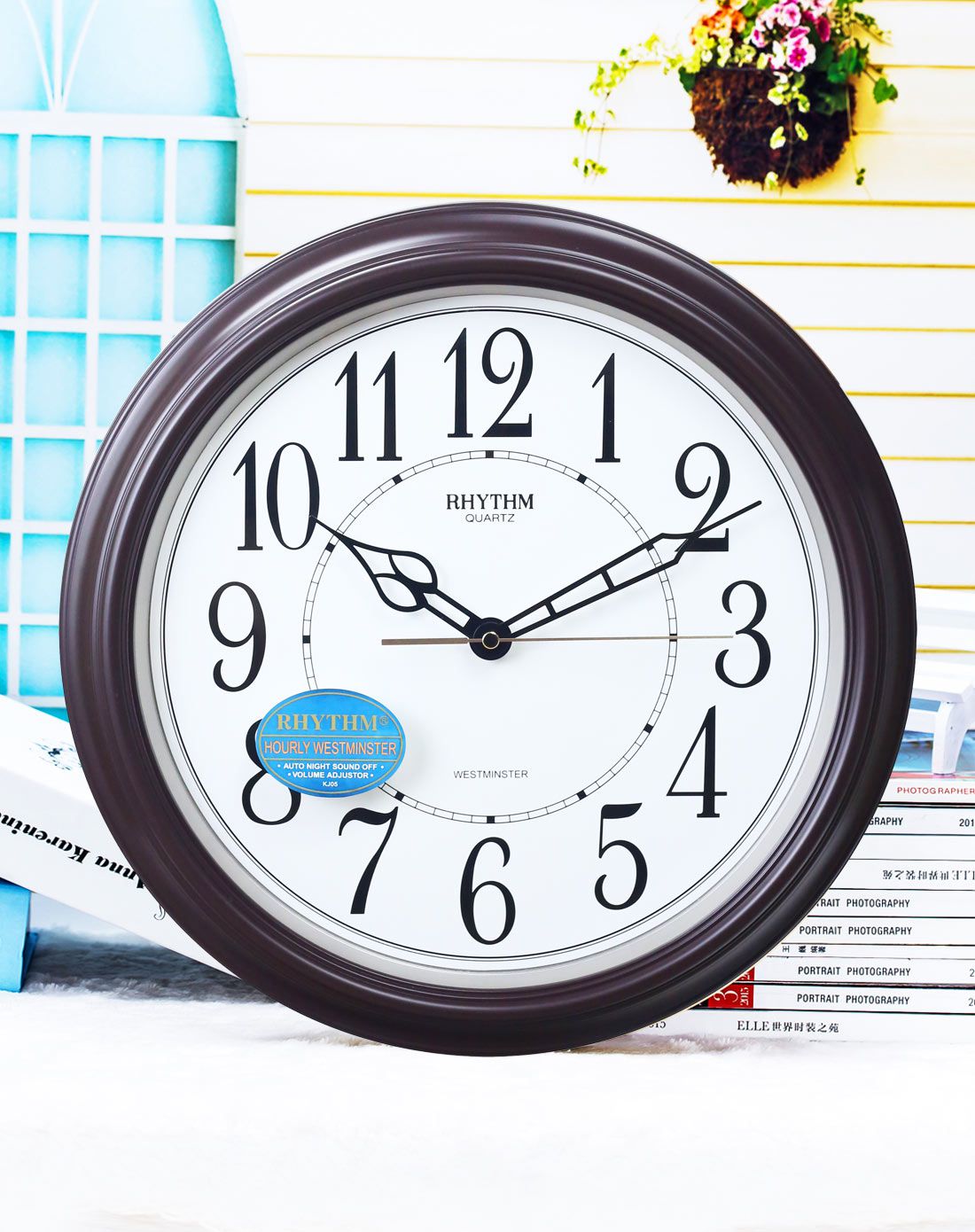 丽声rhythm时钟专场直发货丽声 欧式整点报时石英挂钟 36cm木纹树脂