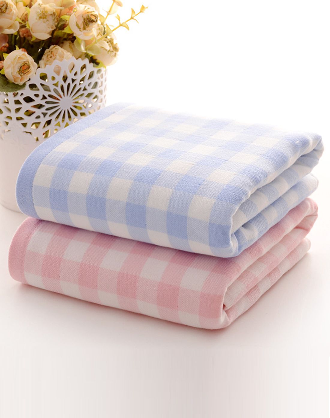 小方格舒适纯棉枕巾(2件装)-多色可选