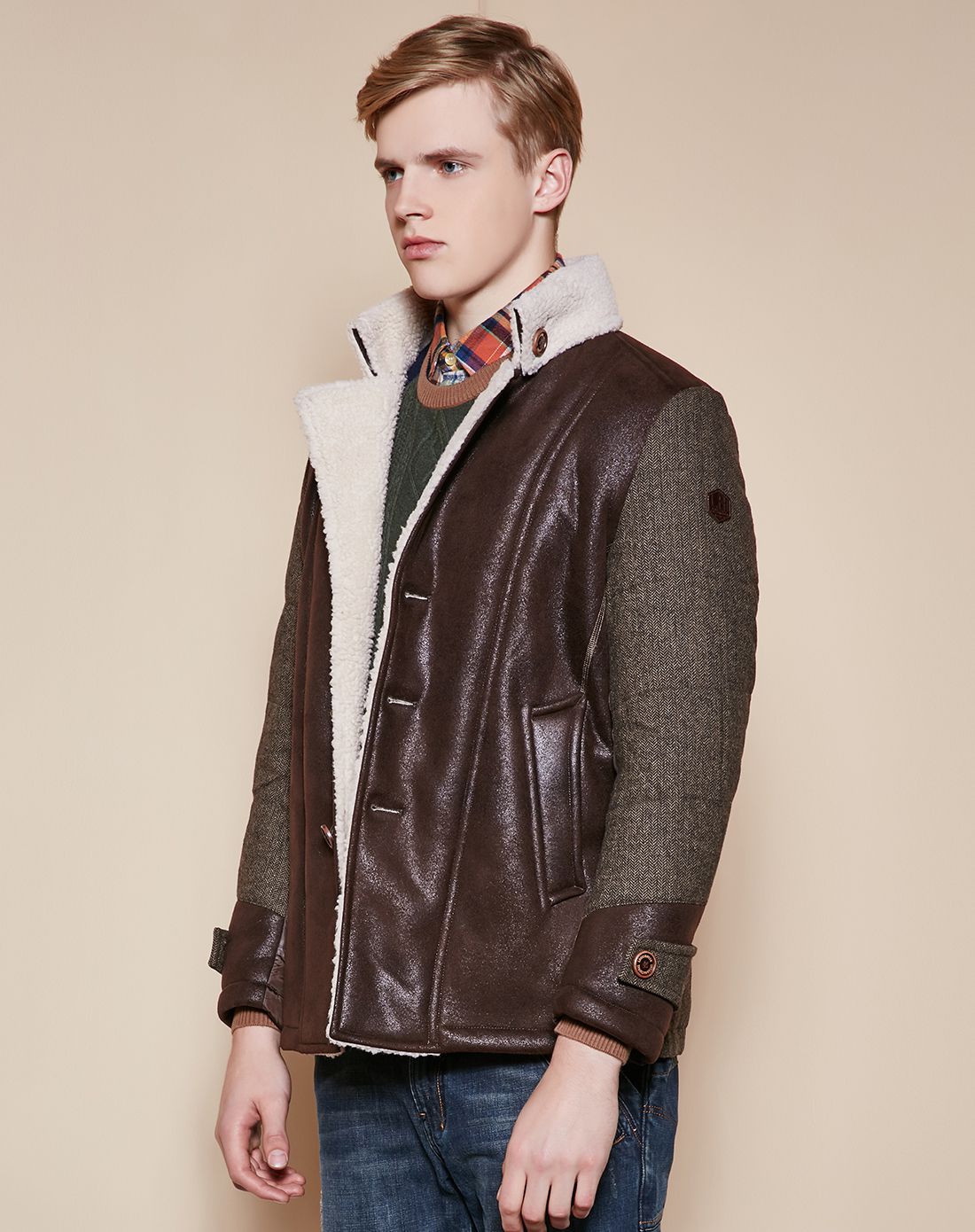 男士休闲百搭保暖棉服咖色