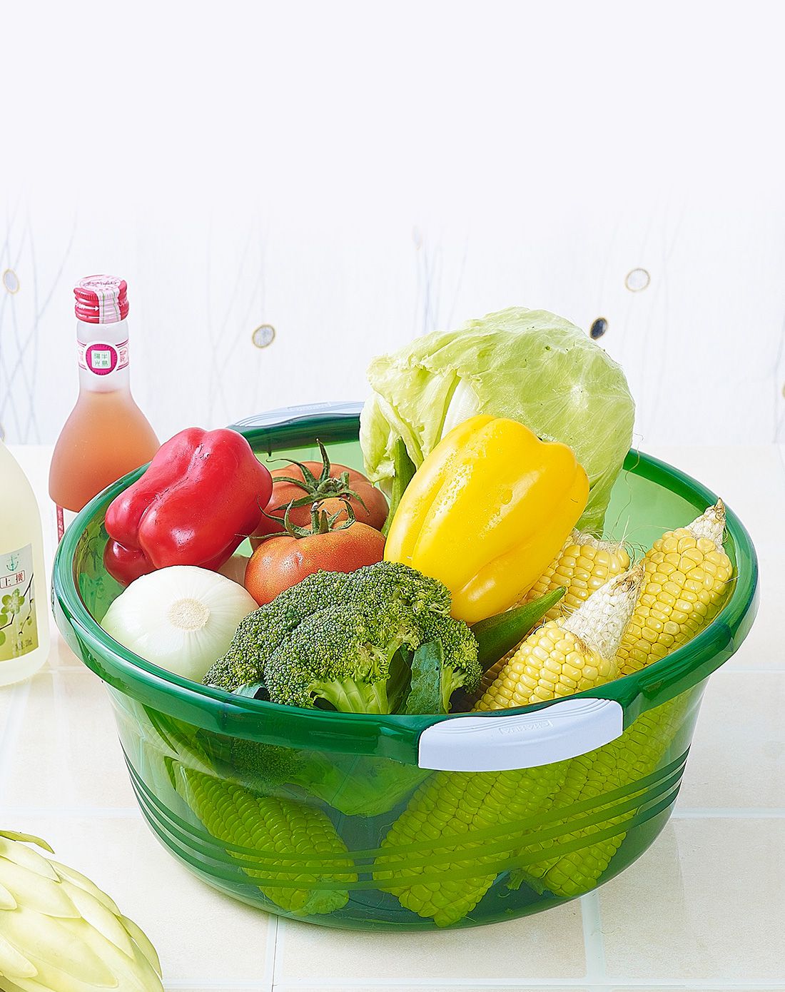 茶花塑料防滑透明两盆一桶组合装