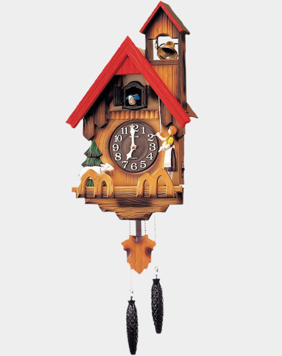丽声 敲铃木屋布谷鸟咕咕音乐报时静音实木挂钟