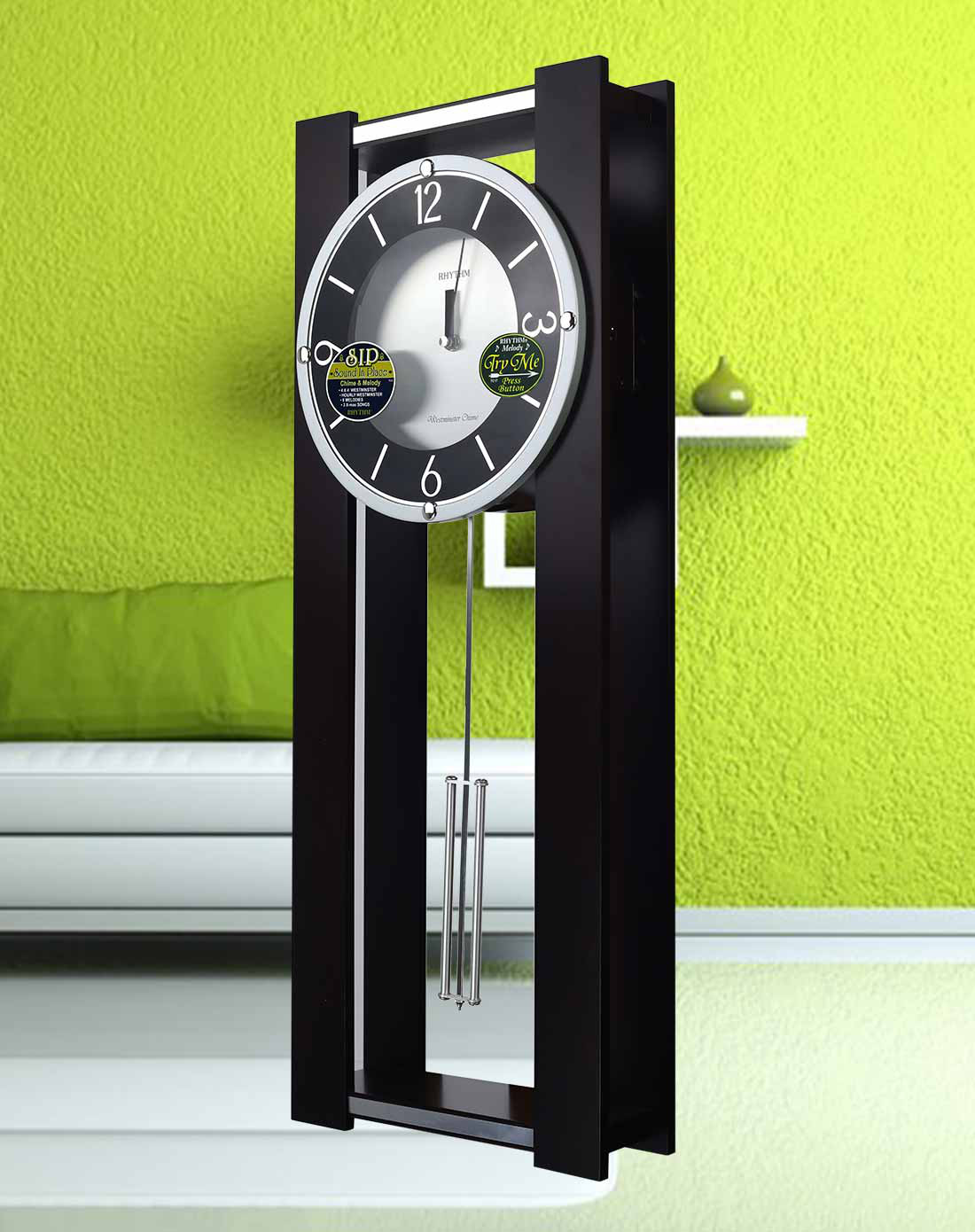 丽声rhythm时钟专场直发货丽声 十重敲钟报时实木静音石英挂钟棕色cmj