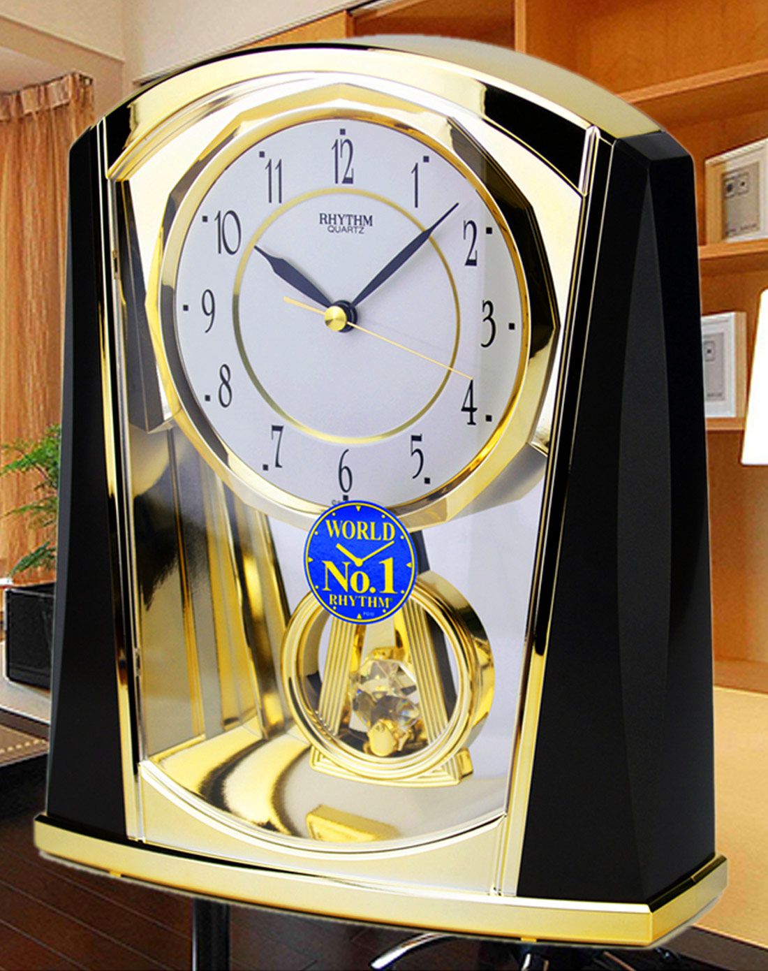 rhythm 典雅复古21cm静音石英钟摆座钟