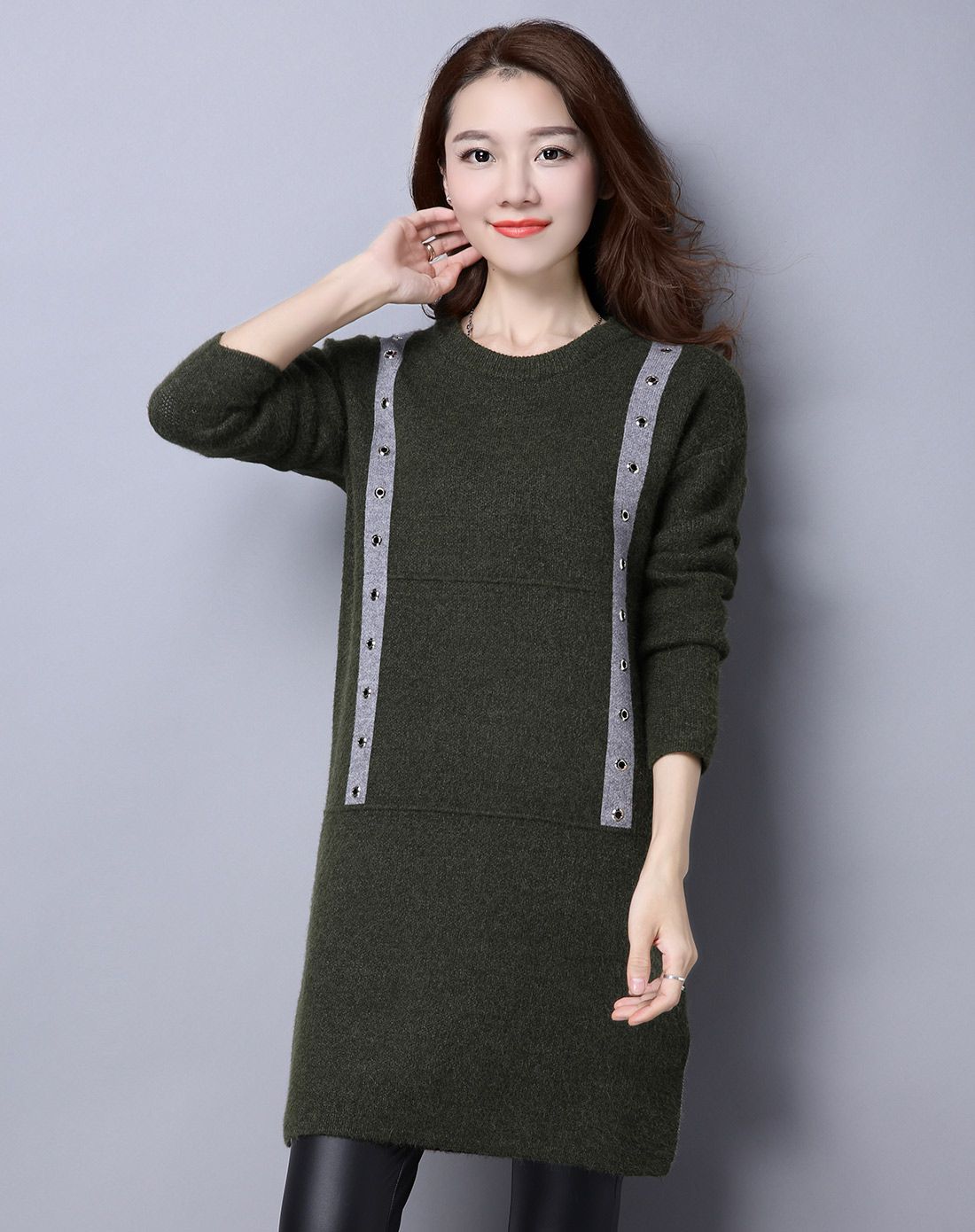 乔伊思女装移动端专场深红色圆领摆开衩针织连衣裙w64304927_唯品会