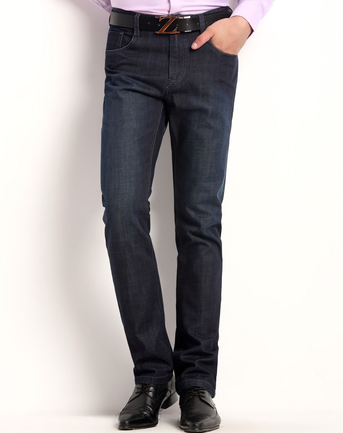 藏青色时尚休闲修身牛仔裤