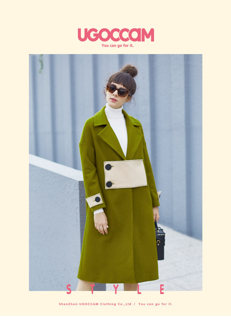 ugoccam绿色时尚拼接宽松型大衣bds004968_唯品会