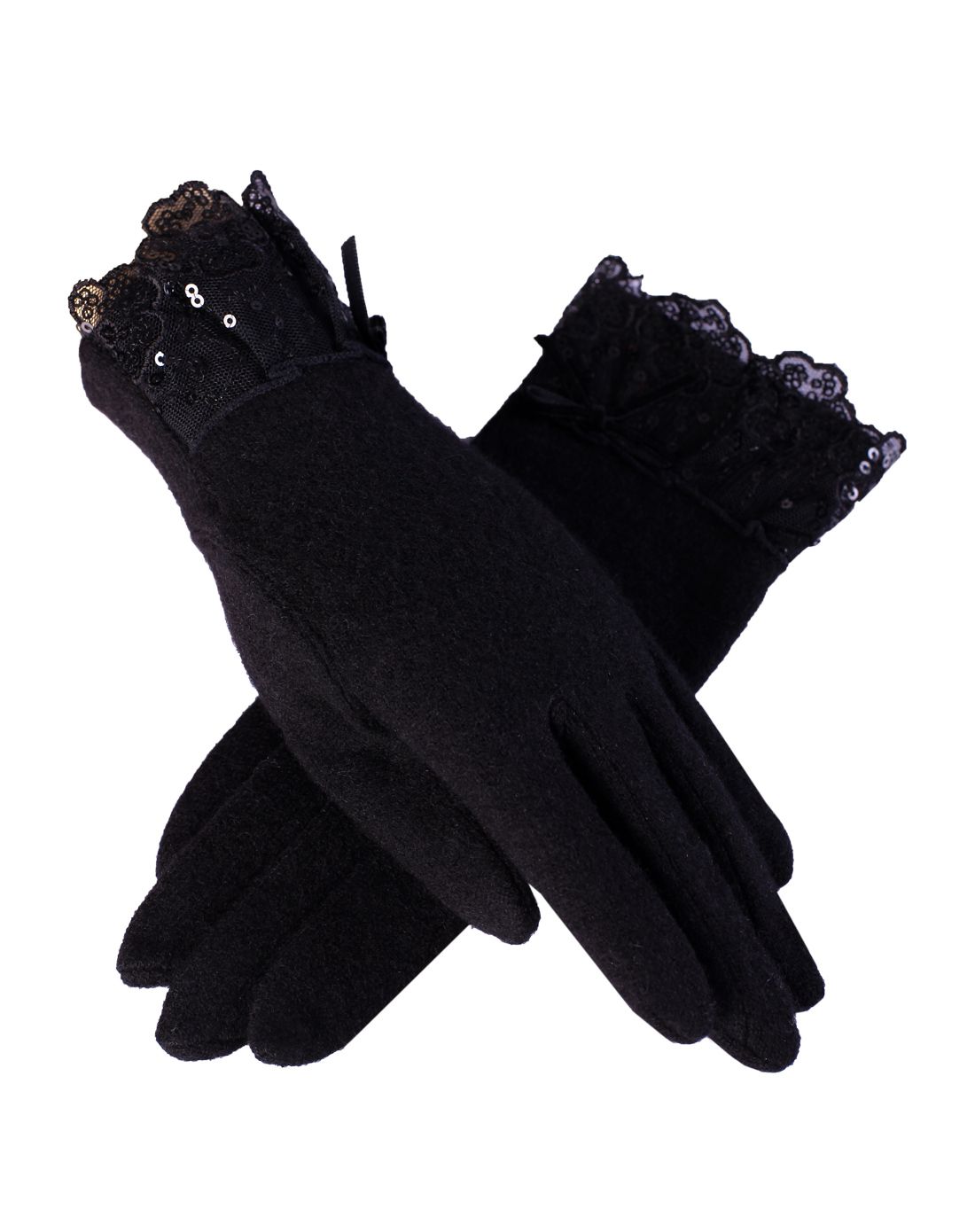 瑞格丽特 女士羊毛显瘦蕾丝亮片分指手套