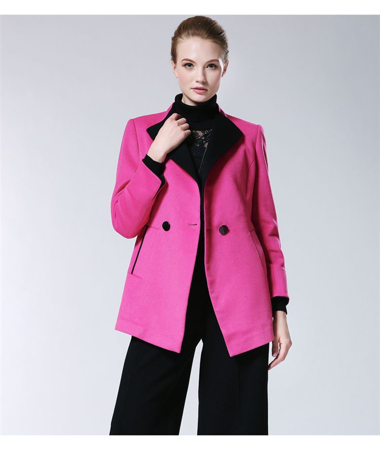 舒朗show long玫红色气质立领侧插兜羊毛短大衣s2144a10114a132g_唯品