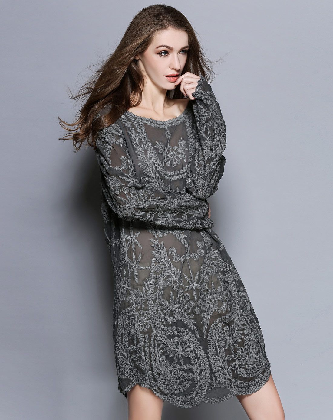 gustavo arango女款黑灰色圆领连衣裙3g68q790884_唯品会