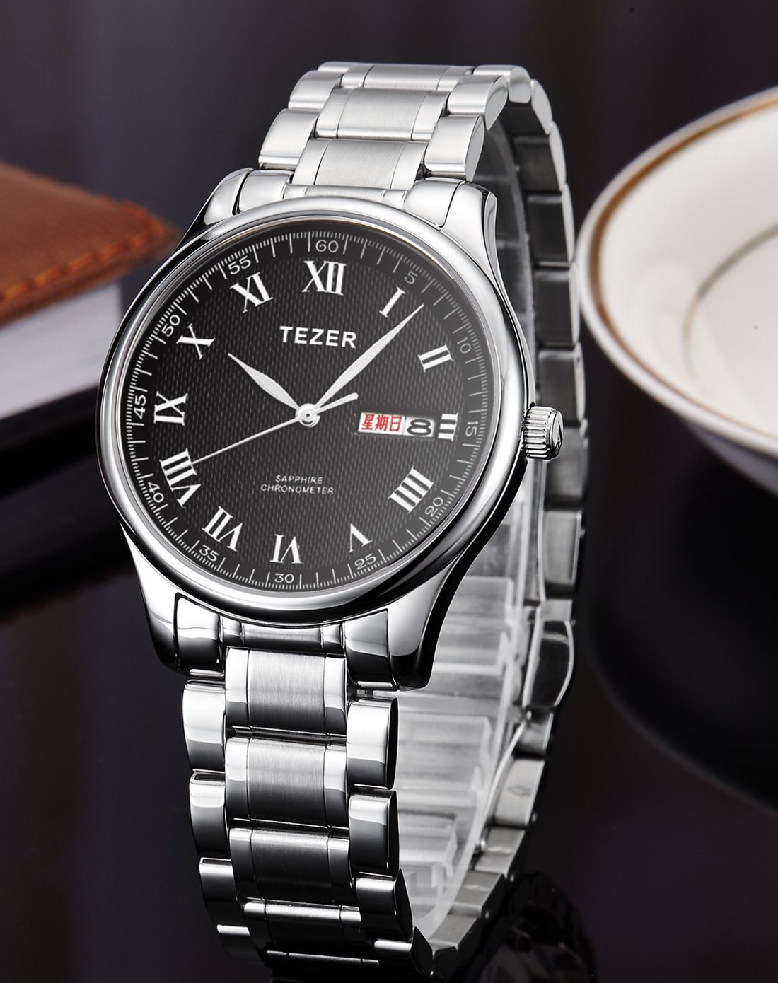 天时tezer手表专场 天时 商务精钢进口机芯双日历防划表镜石英男表