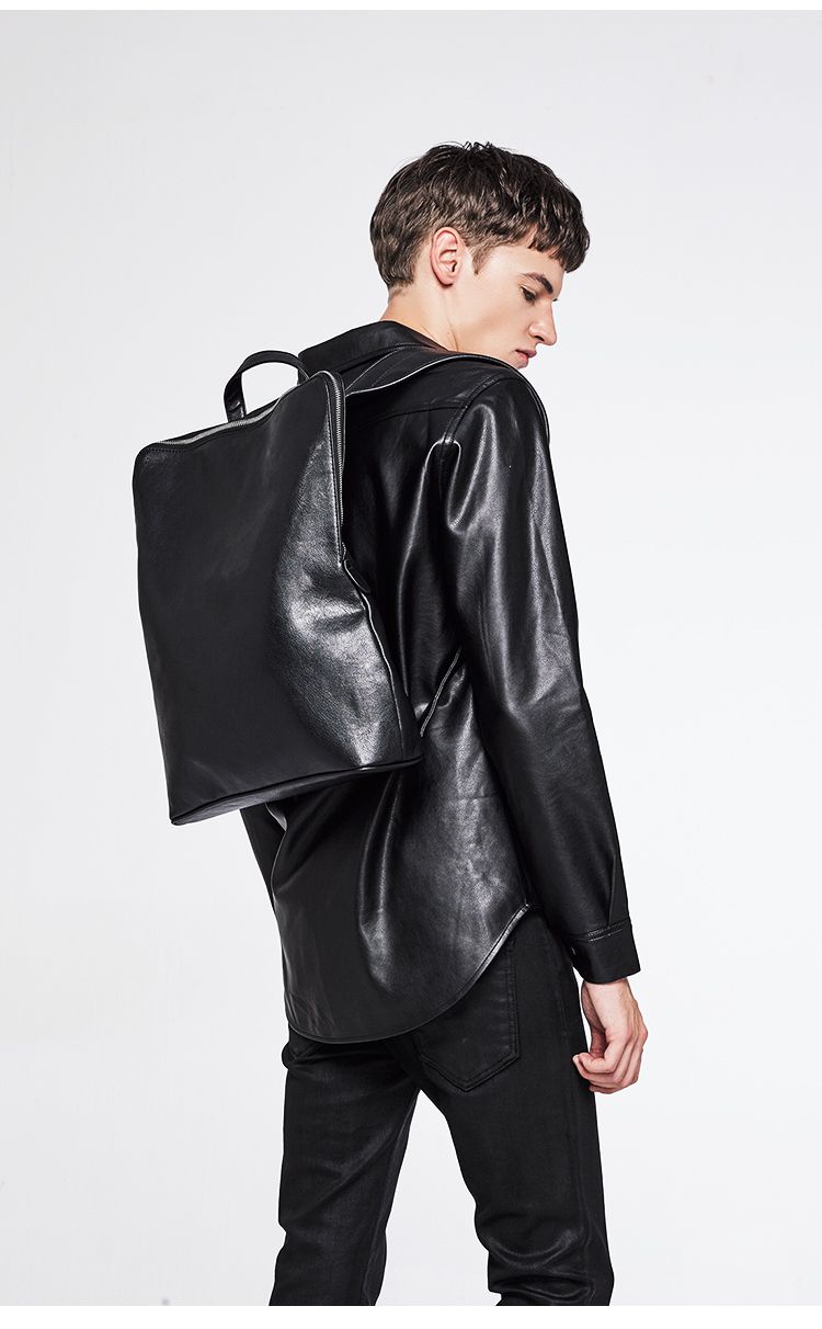 黑色 时尚休闲pu双肩背提包