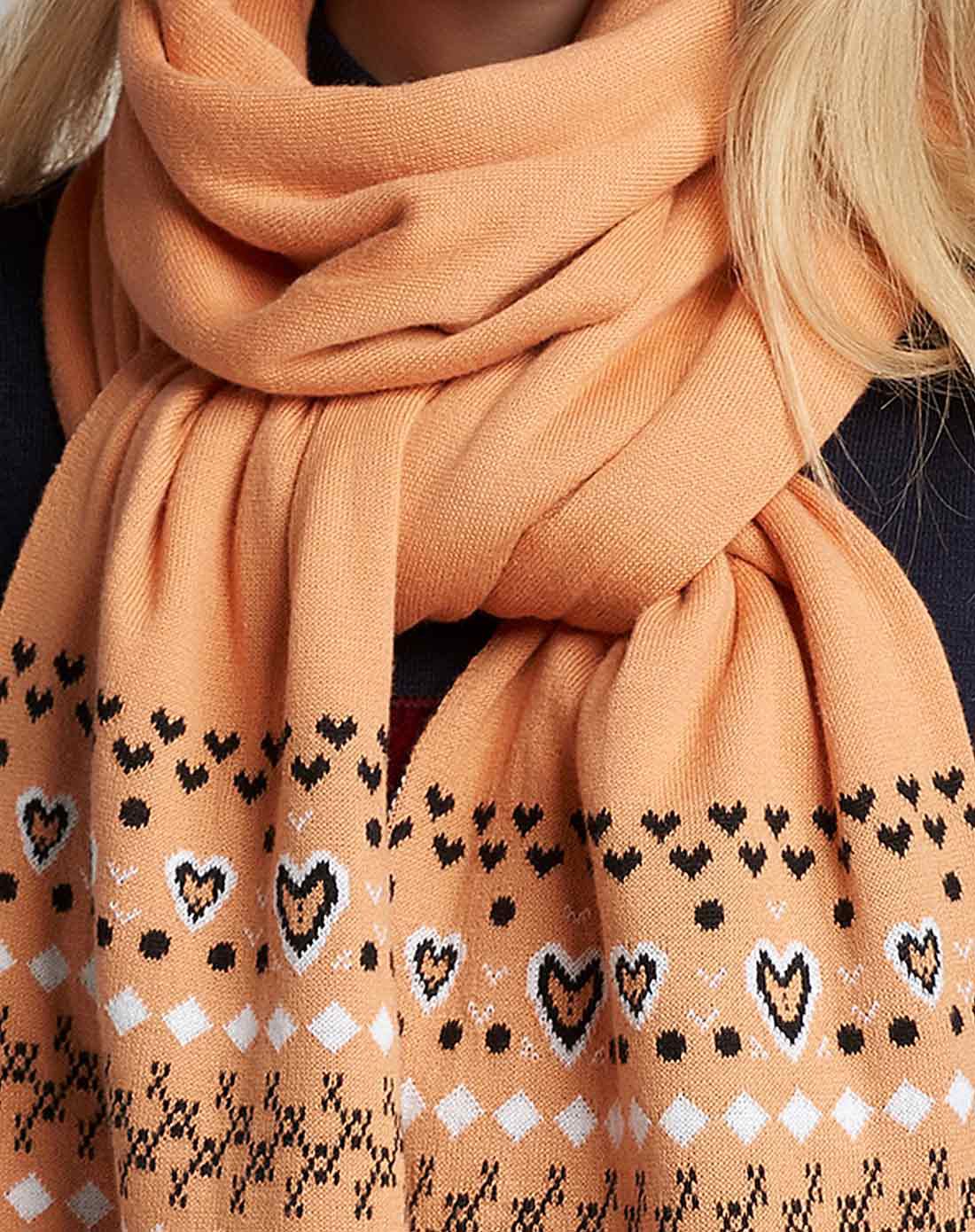 真享thantrue围巾专场真享 甜美桃心针织围巾172421v0254杏黄色_唯品