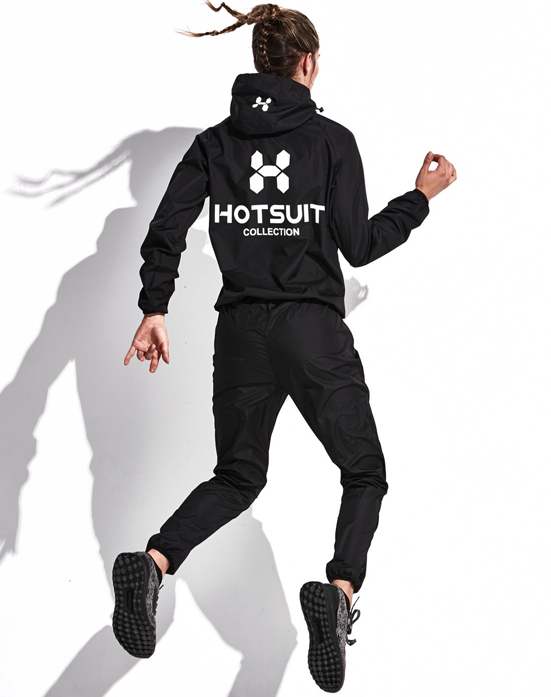 女款黑色半胸拉链运动发汗服套装