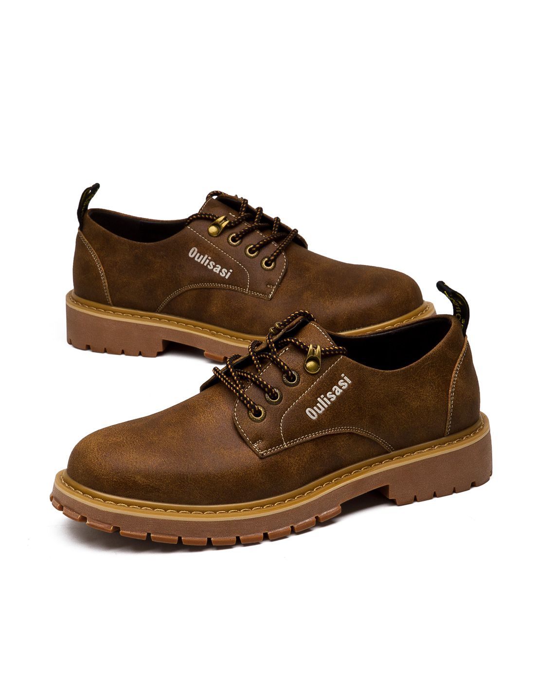 棕色系带耐磨工装大头鞋