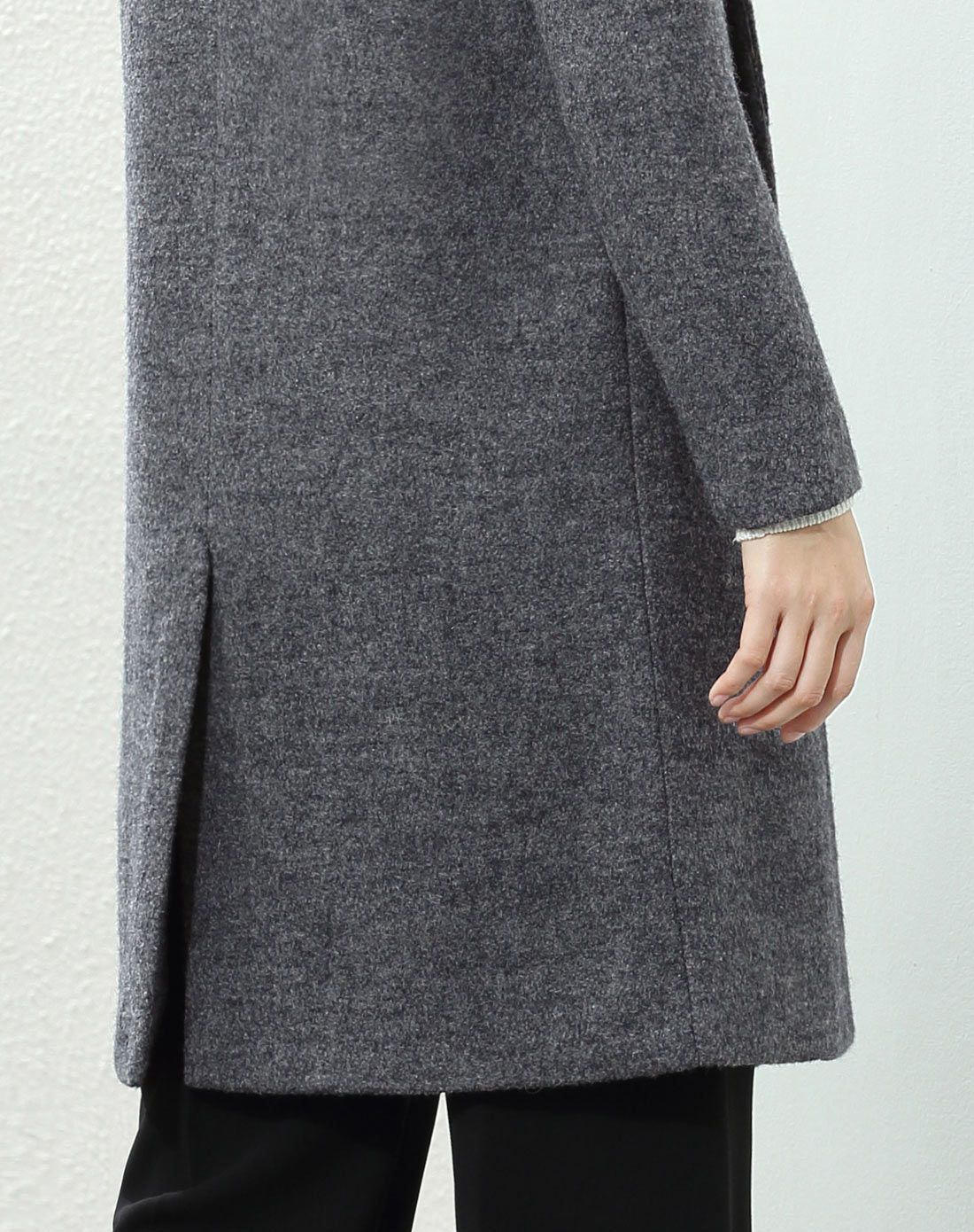 雾灰色双排扣修身羊毛混纺呢外套
