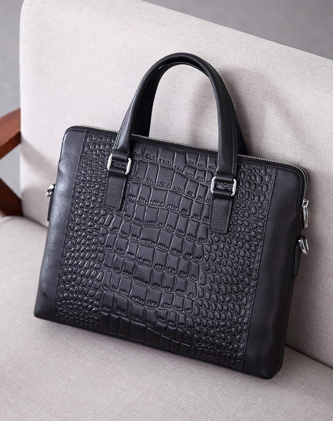 mtmit男士鳄鱼纹单肩手提包电脑包商务公文包