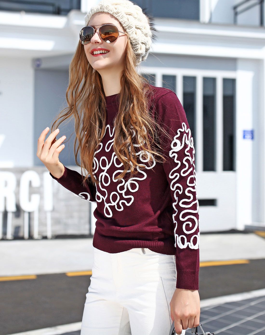 卡柏迪chicabooti女装移动专场休闲舒适线圈图短款毛衣1603z56553479