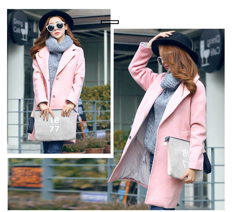 韩都衣舍hstyle女装防寒专场粉色长袖毛呢外套ek62440010_唯品会