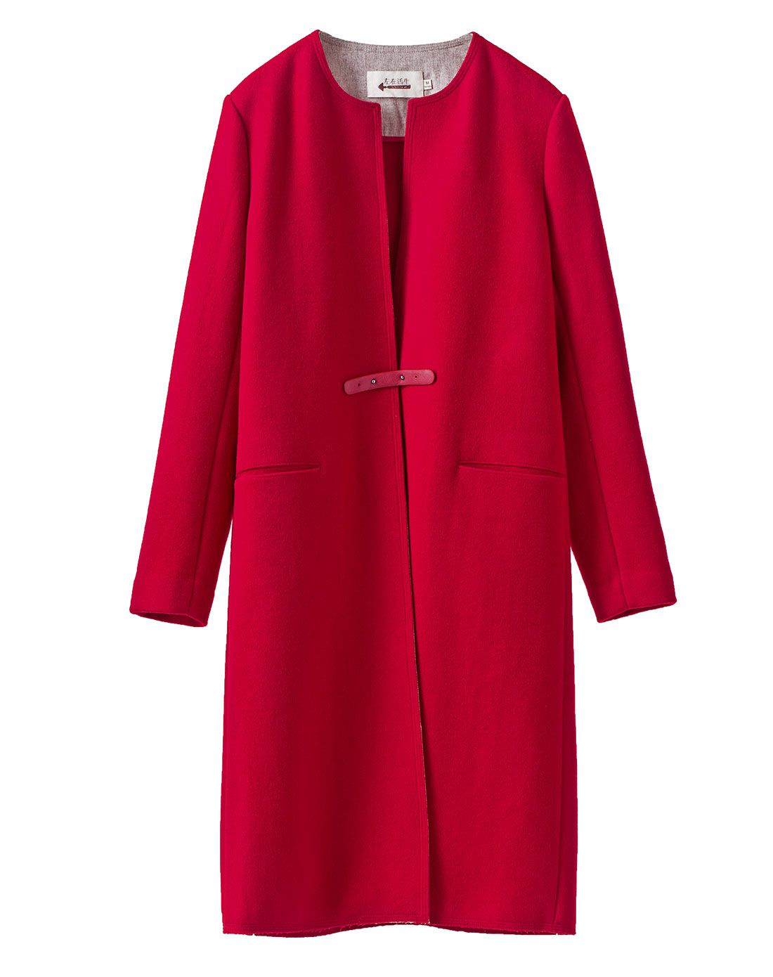 胭脂红中长款羊毛呢外套