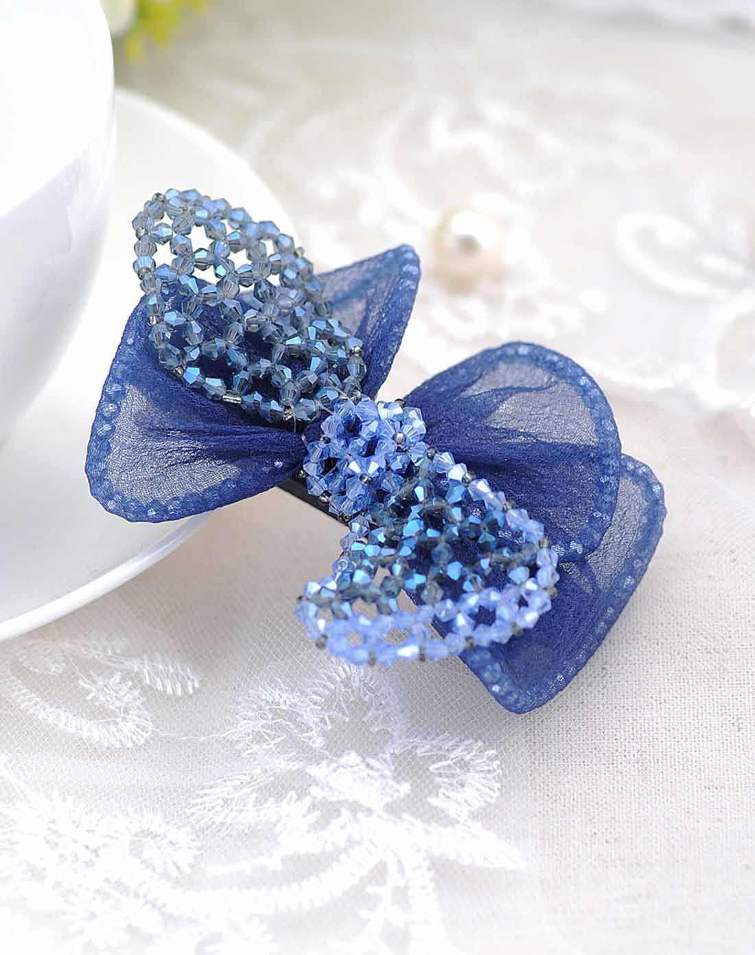 rena chris 发饰 发夹 韩版简约设计蓝色蝴蝶结形横