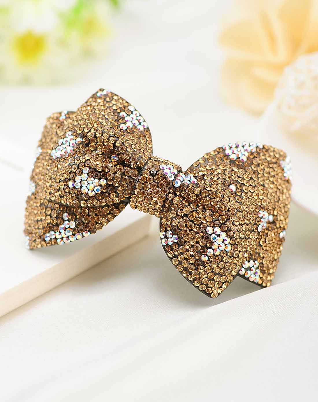 rena chris 发饰 发夹 金黄色蝴蝶结形横夹 顶夹 一字夹 头饰