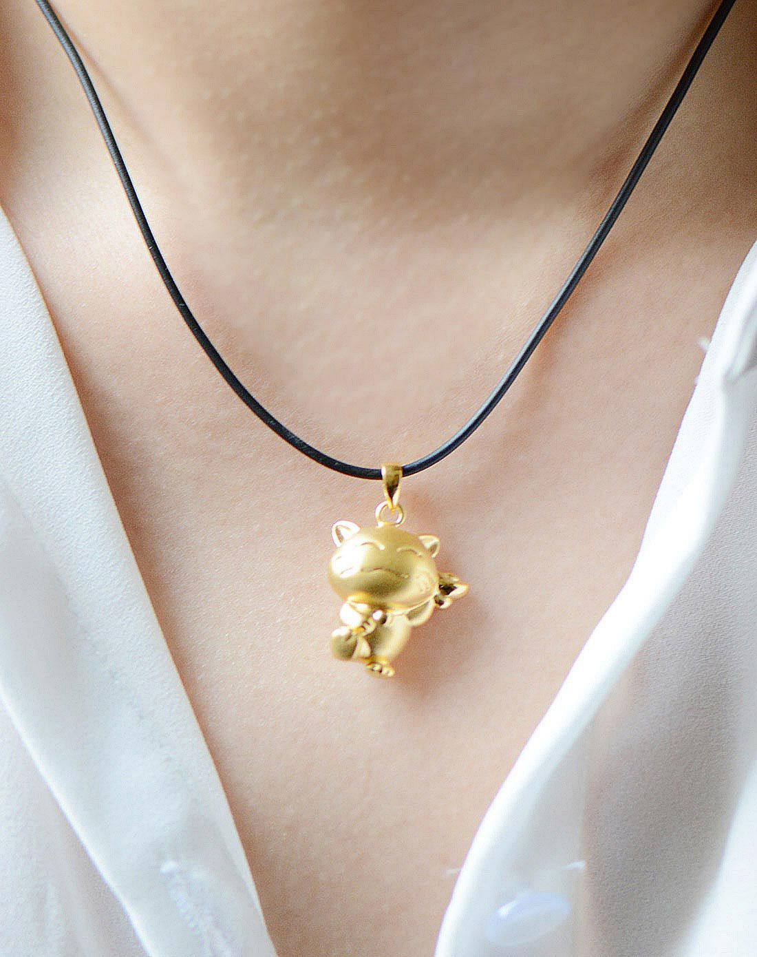 潮宏基 元宝猫 足金吊坠(不含链)-定价