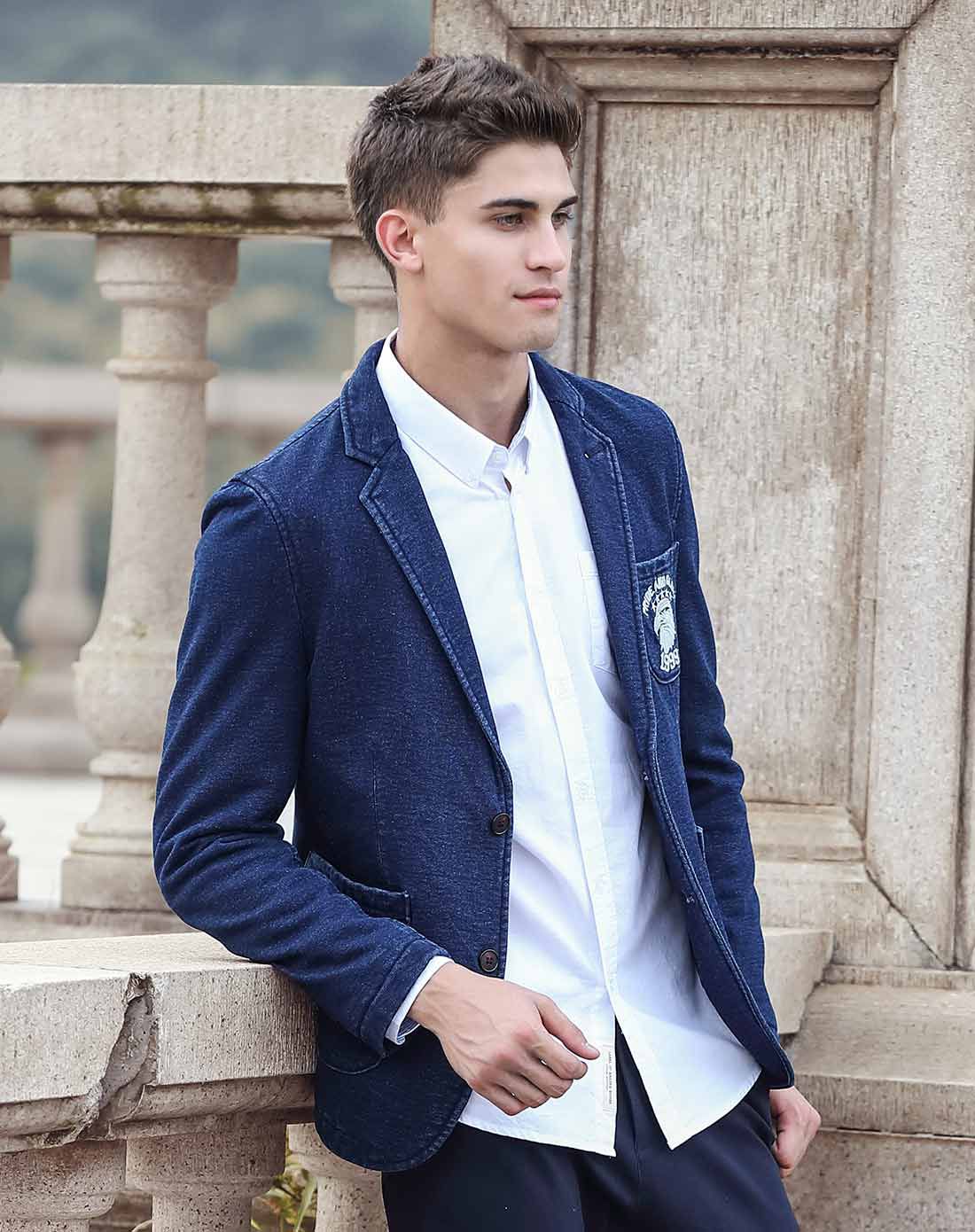 纯棉舒适圆领长袖西装