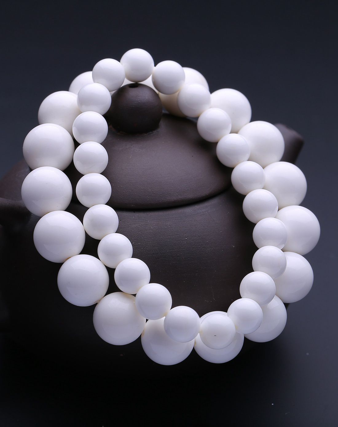 一品翠 天然砗磲瓷白色情侣款圆珠手链