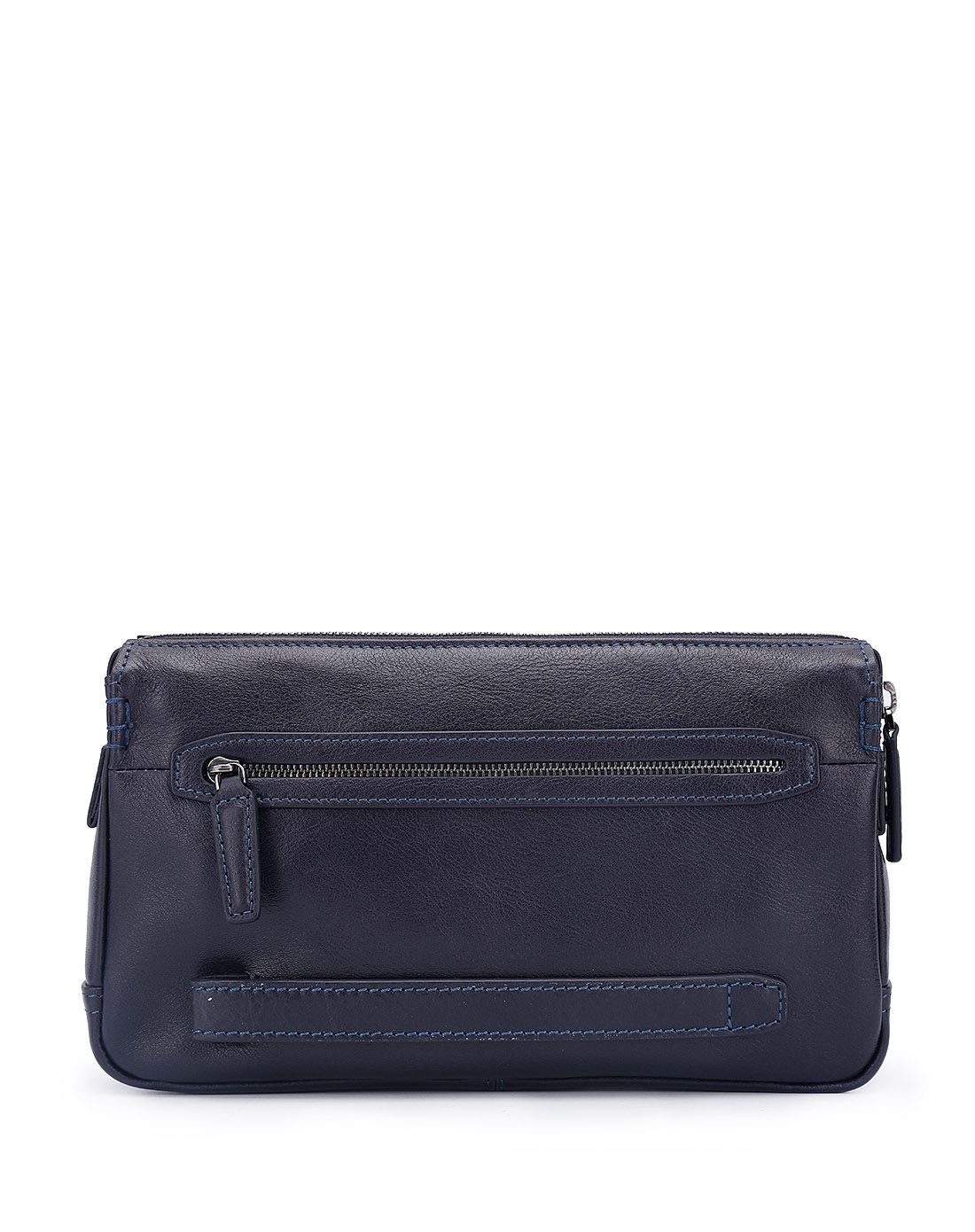 蓝色牛头层皮革夹包