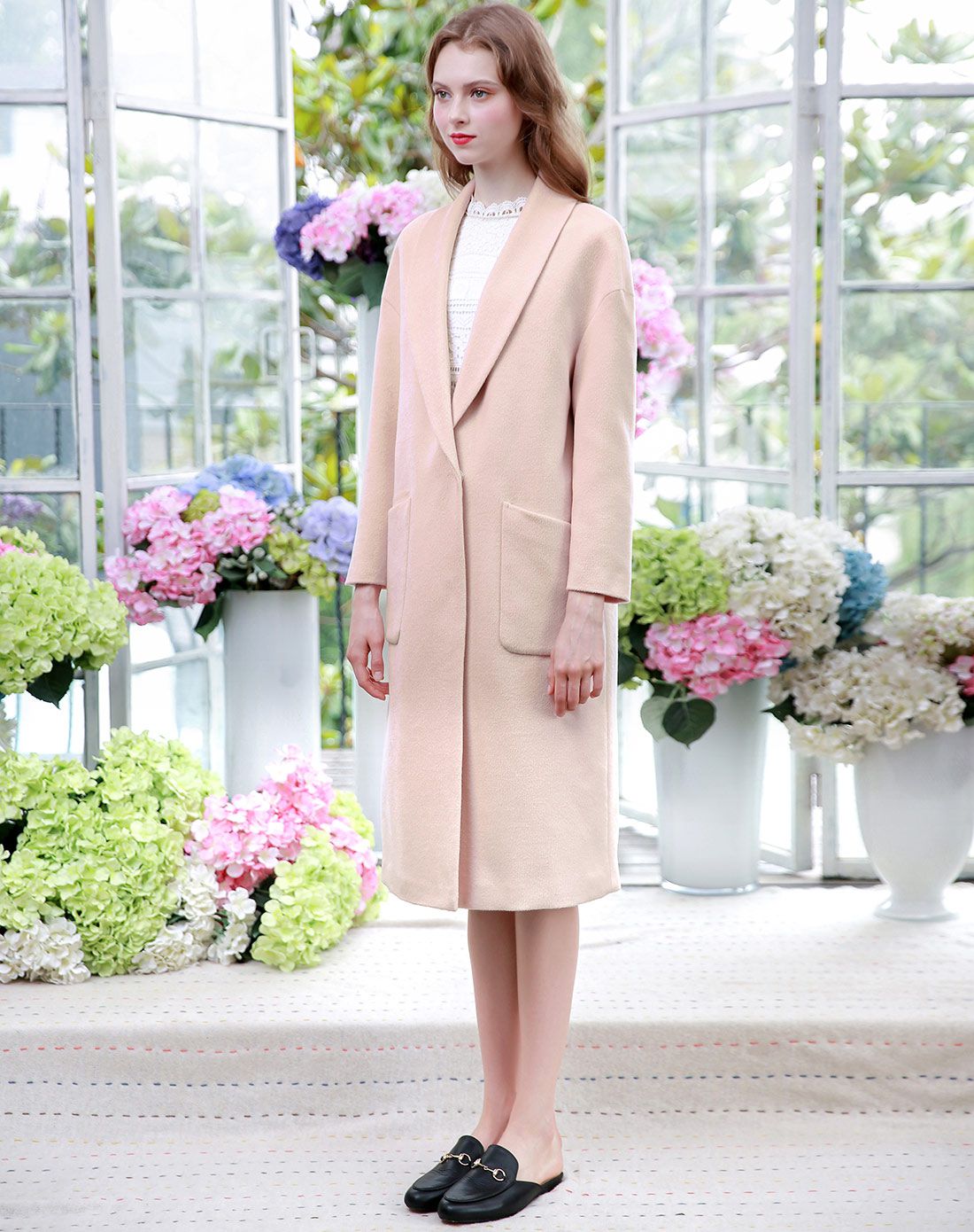 三彩女装反季专场 青果领长款夹棉简约大衣d642218d0001_唯品会