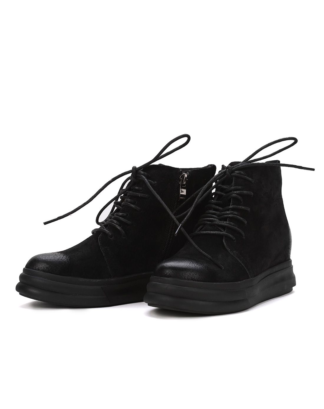 猪巴戈擦色内增高休闲短靴 保暖绒里黑色