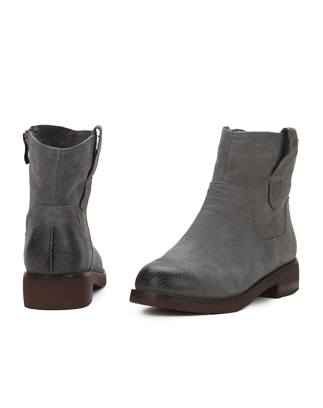 猪巴戈简约平底短靴 保暖厚绒里灰色