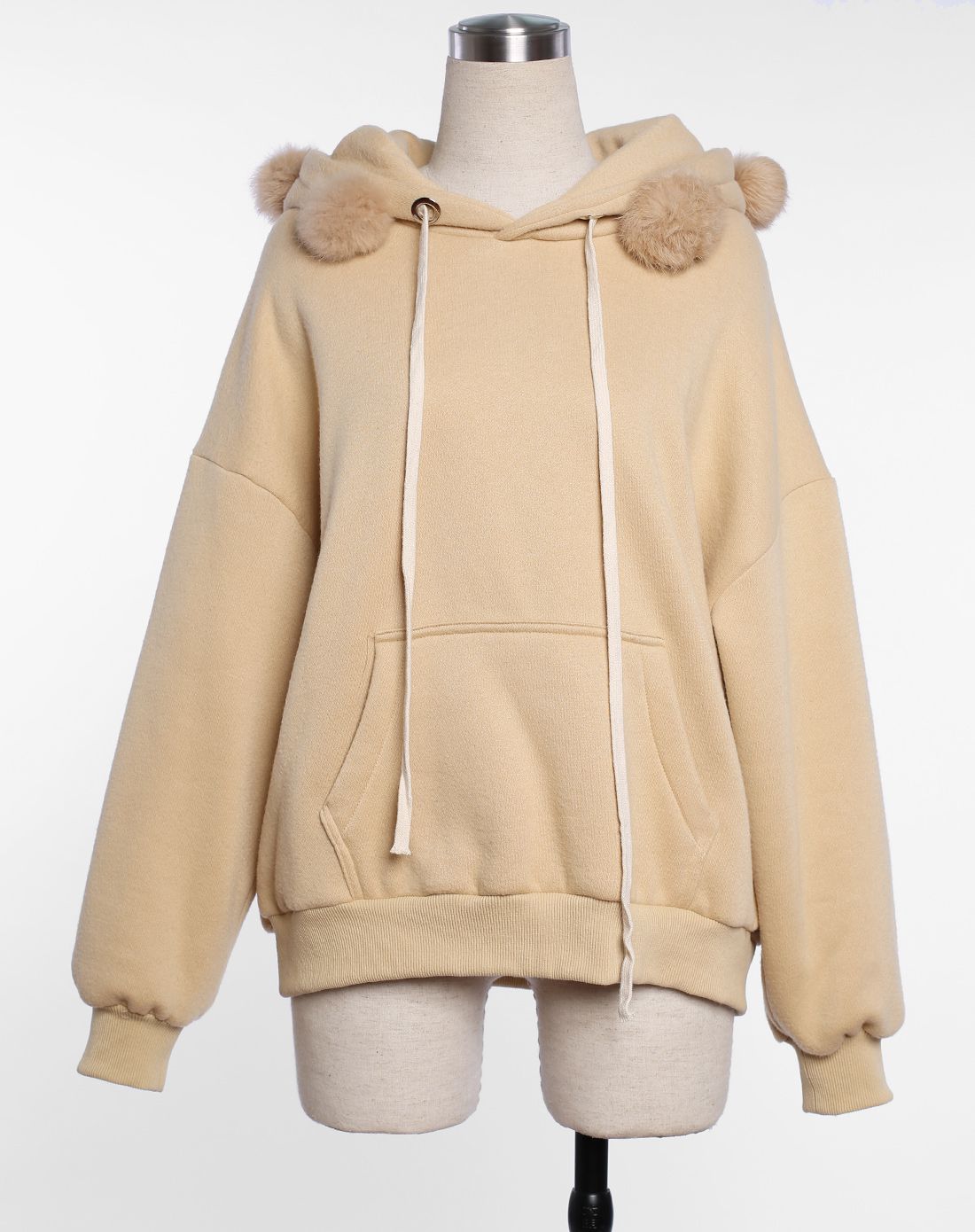 驼色球球连帽休闲卫衣式上衣