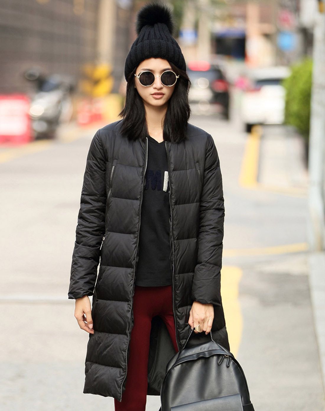 中长款直筒加厚90绒羽绒服暗酒红