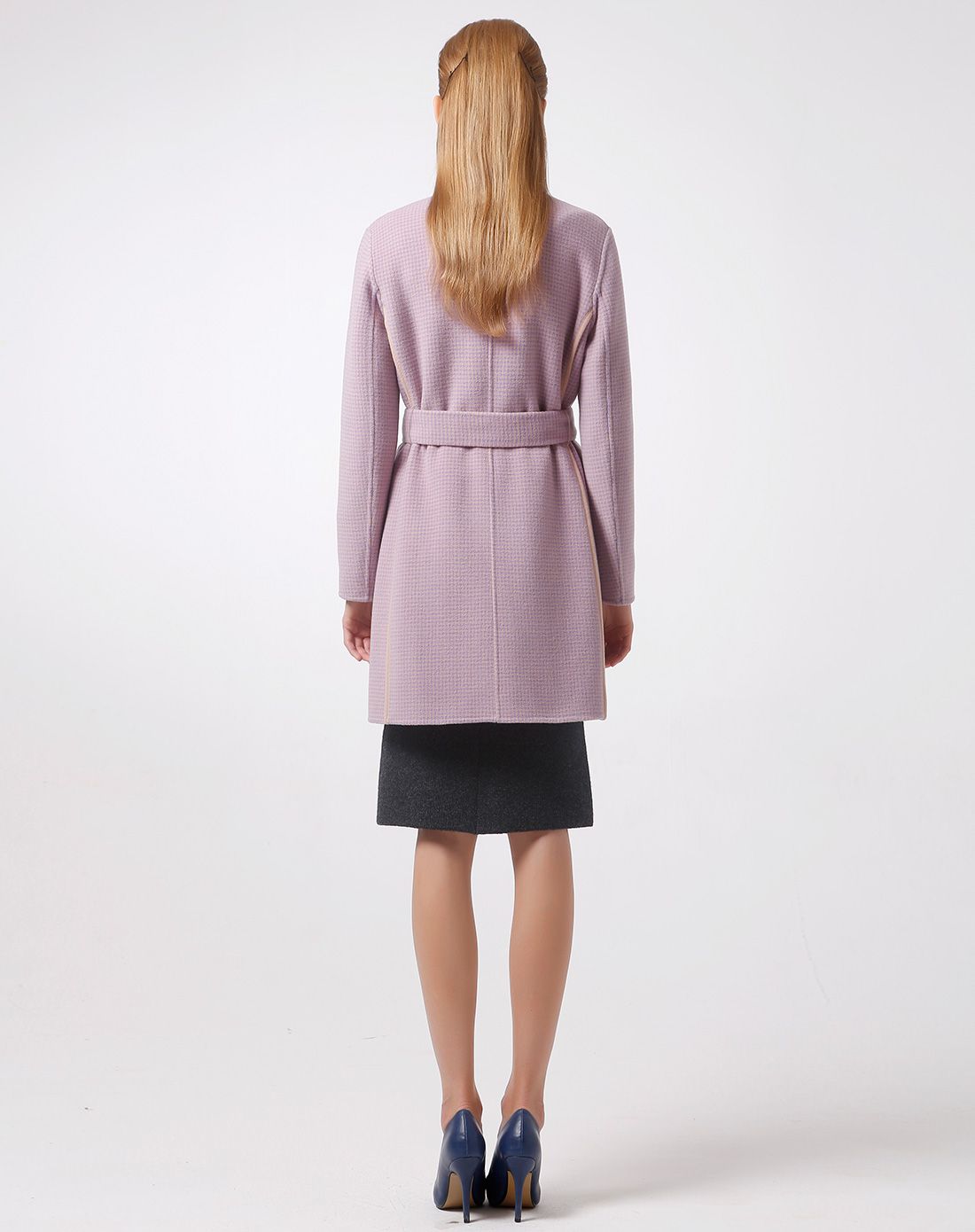 女款细紫格双面羊毛呢大衣