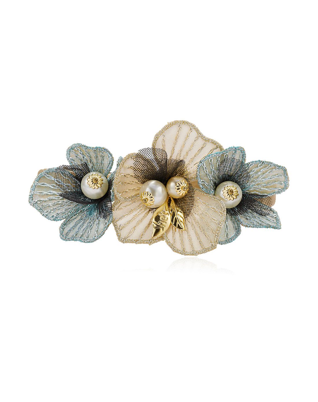 茜子 双色刺绣花朵盘发发夹