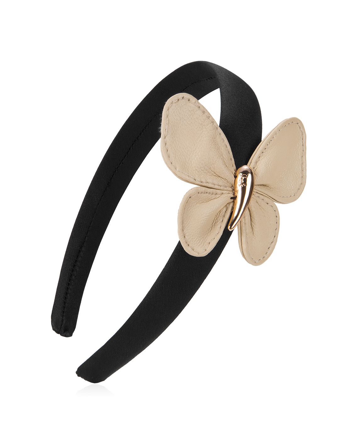 shes 羊皮革蝴蝶发箍黑色