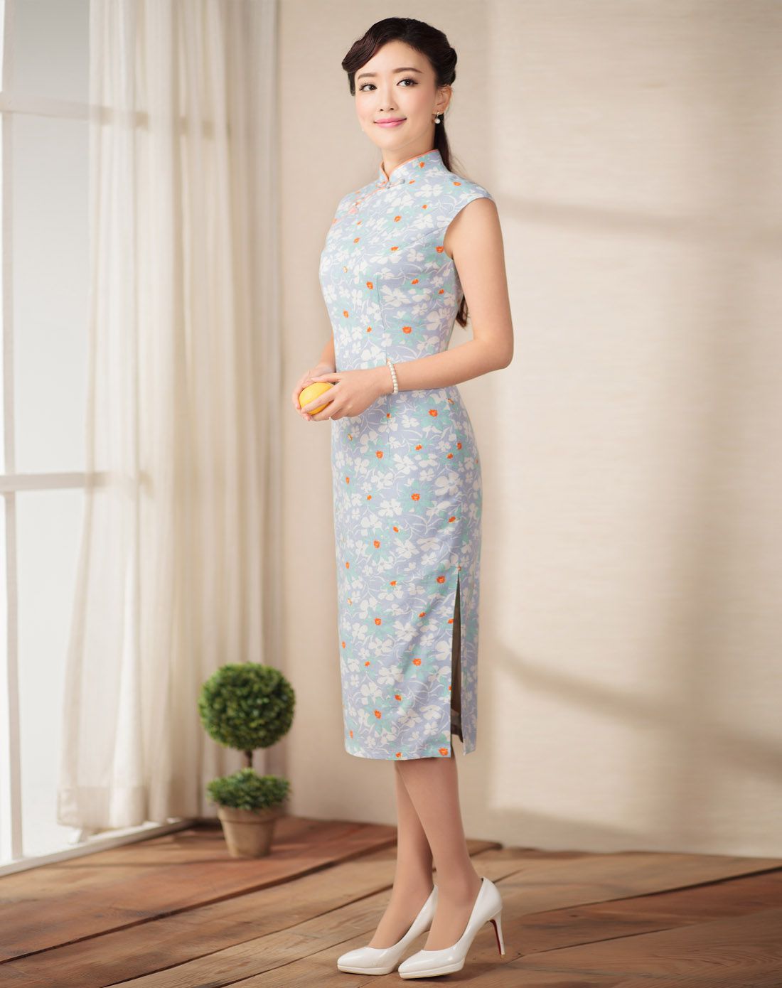 寻南 中长款无袖旗袍裙