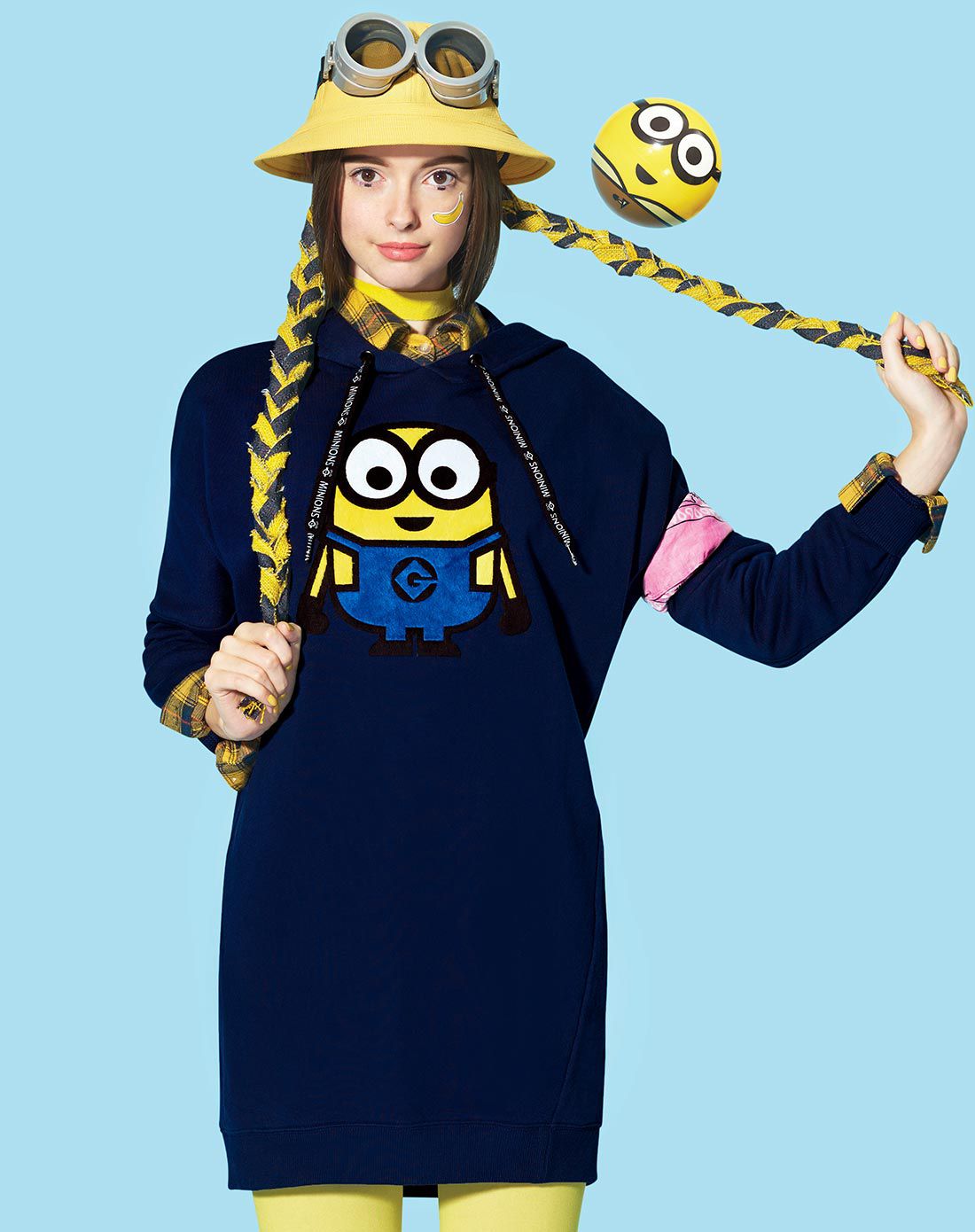堡狮龙女装专场 水手蓝色小黄人-印花连帽卫衣连衣裙