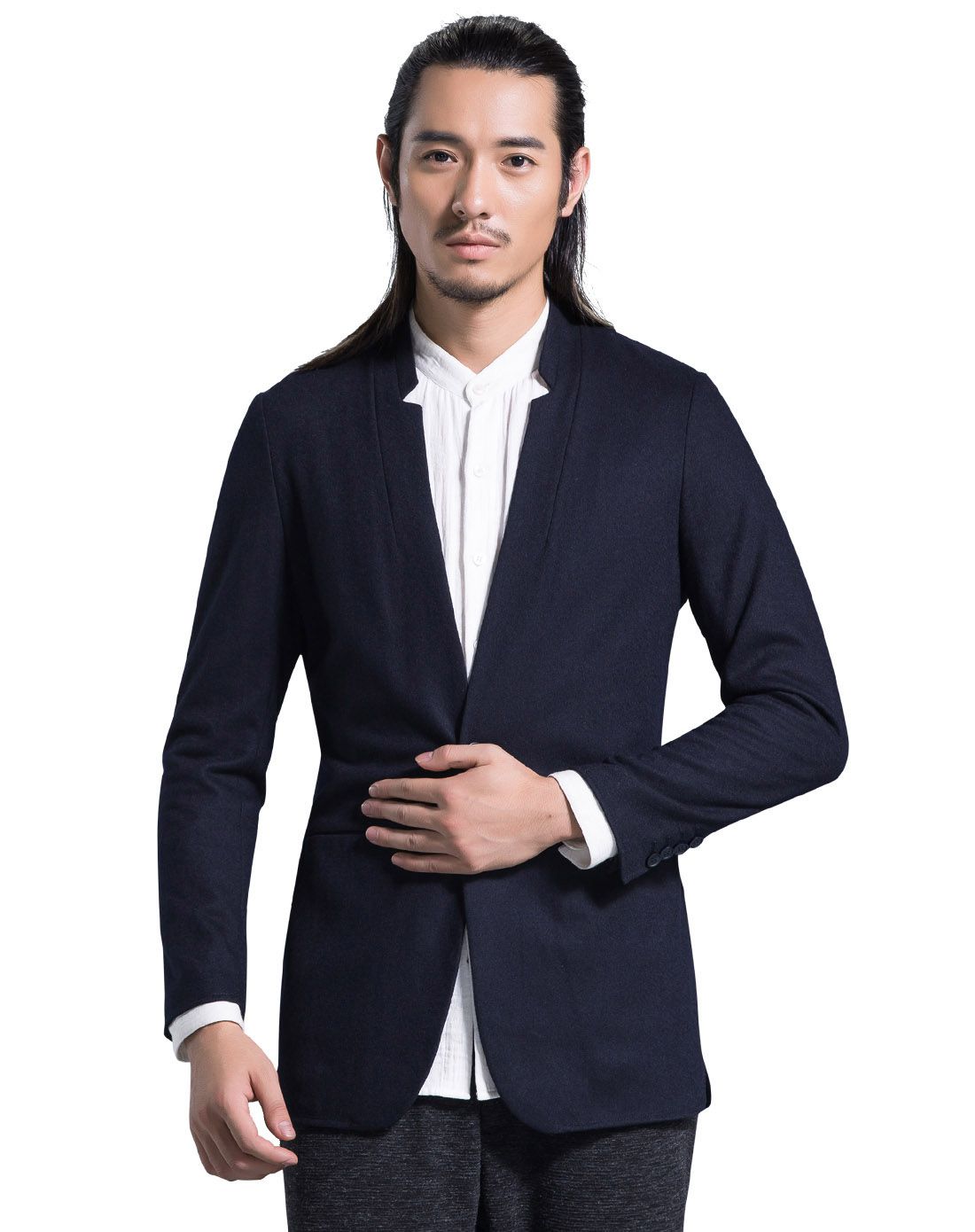 炭灰色中式正统简约大气时尚毛呢西服