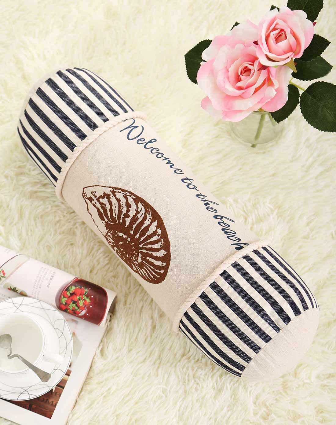 圆柱形海锚棉麻抱枕