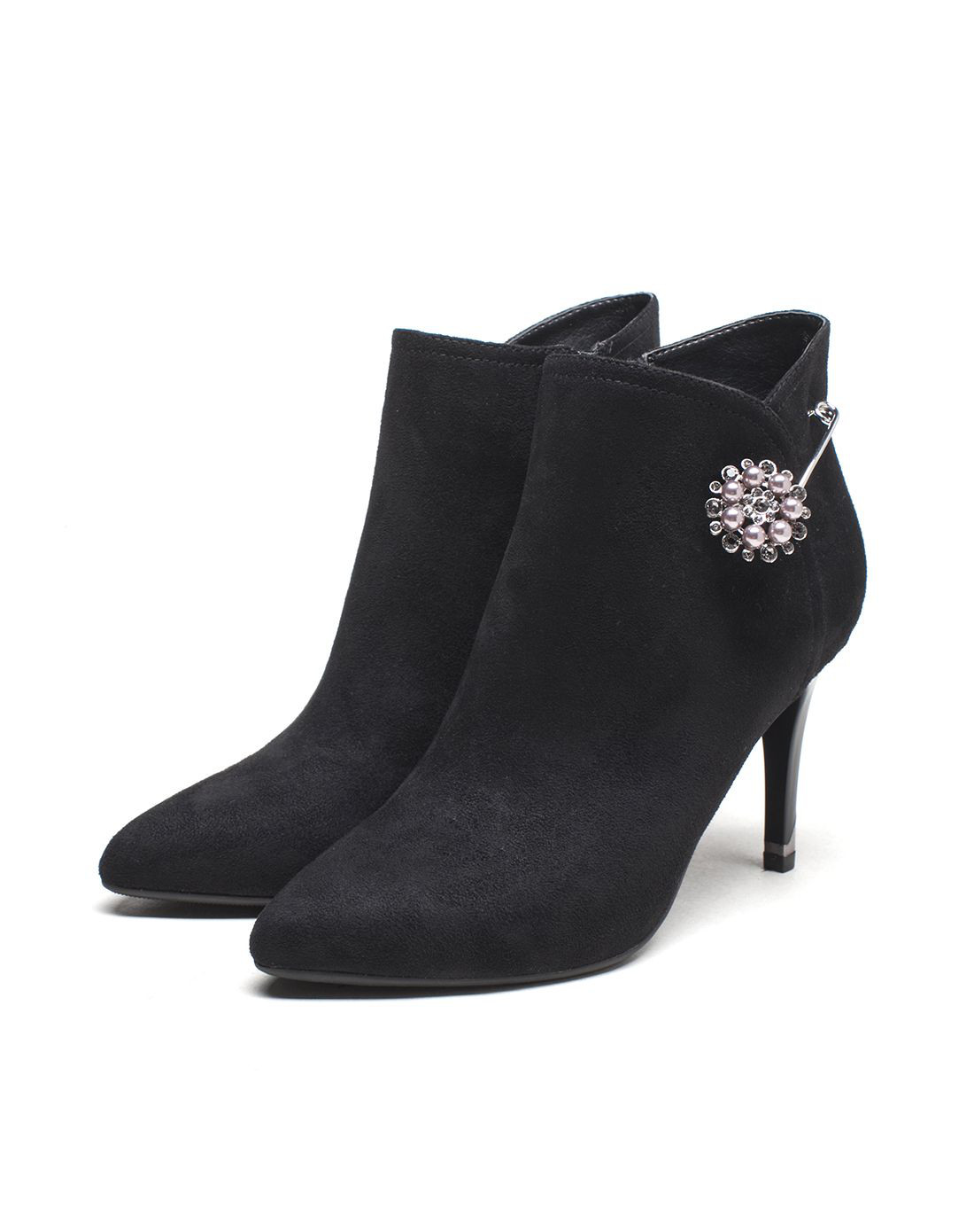 性感细跟尖头黑色女单皮靴