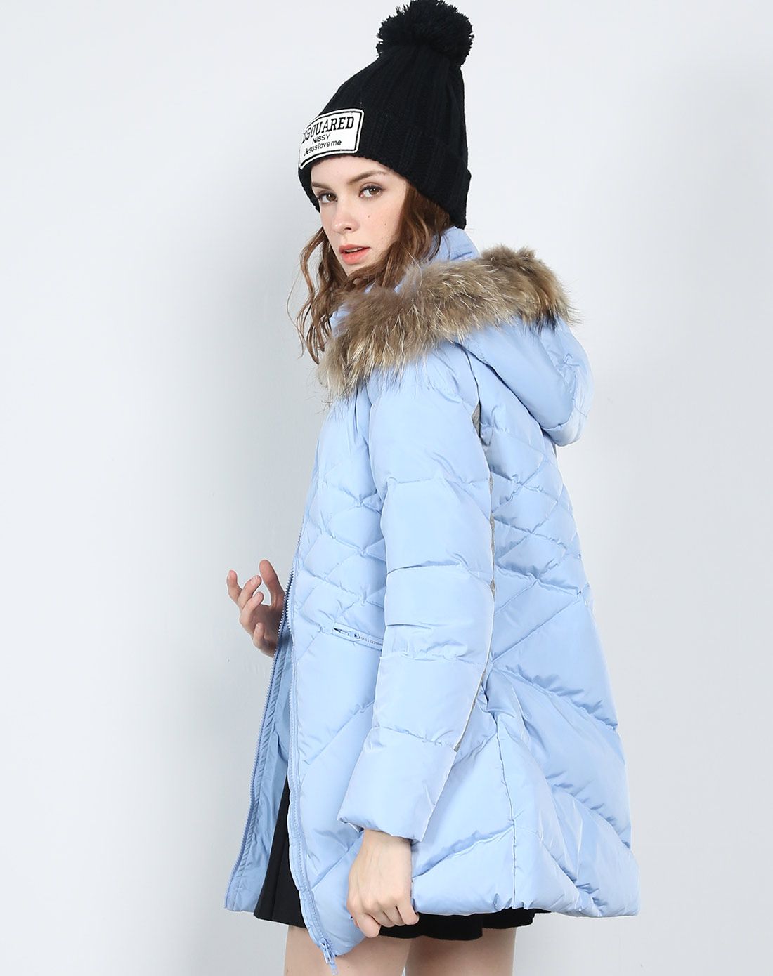 蓝灰/中长小a型羽绒服