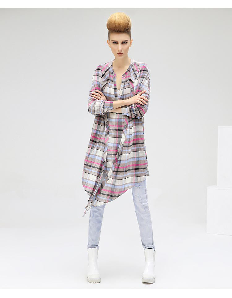 cocobella女装专场 假两件撞色纯棉长袖衬衫 厚薄: 常规 图案: 格子